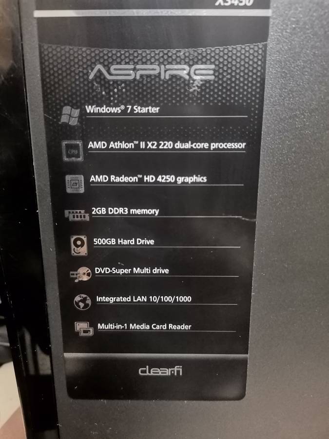 Aspire X3450 Desktop - 500GB HDD/ 4GB RAM - Windows 10 loaded for testing