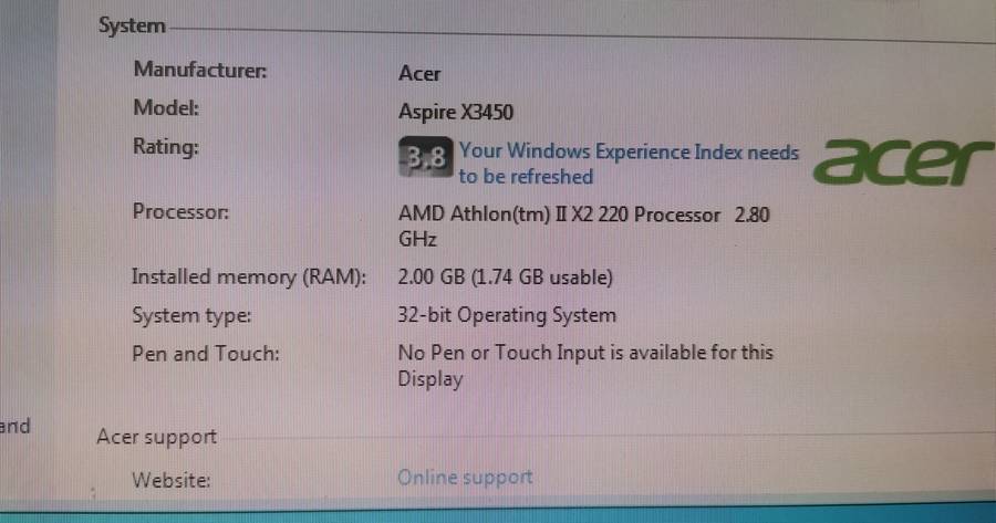 Aspire X3450 Desktop - 500GB HDD/ 2GB RAM - Windows 7 Starter (licensed)