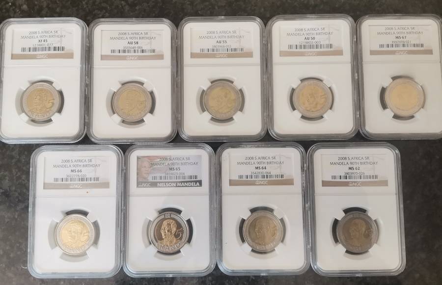 NGC Graded - 2008 R5 Mandela 90TH Birthday - Set of 9 coins - Bid per set