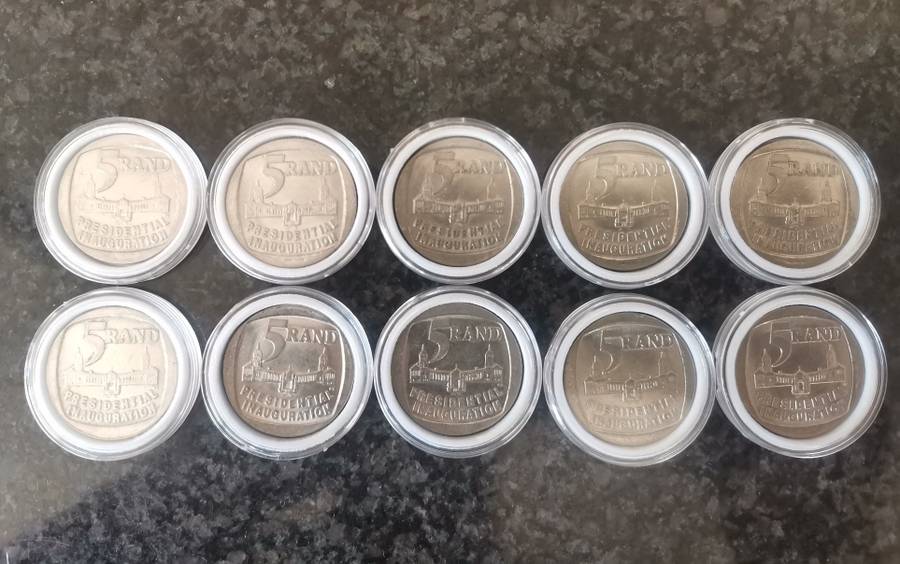 10 x 1994 Presidential Inauguration R5 Coins - Bid per coin to take the lot