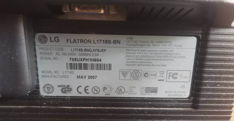 LG FLATRON L1718S 17" Monitor - VGA port only