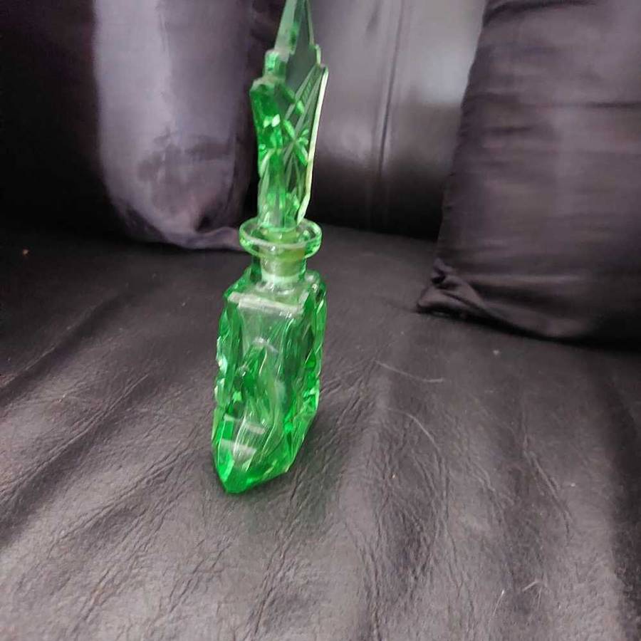 Vintage Green Glass Perfume Bottle Art Deco
