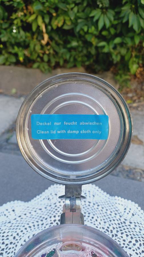 Vintage Glass Beer Stein Mug W/ Pewter Lid & Music Box Handpainted Lion Crest