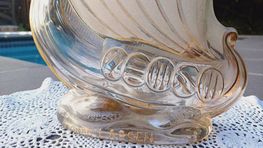 Vintage Cognac Larsen Invincible Glass Sailing Ship Shaped Bottle Decanter