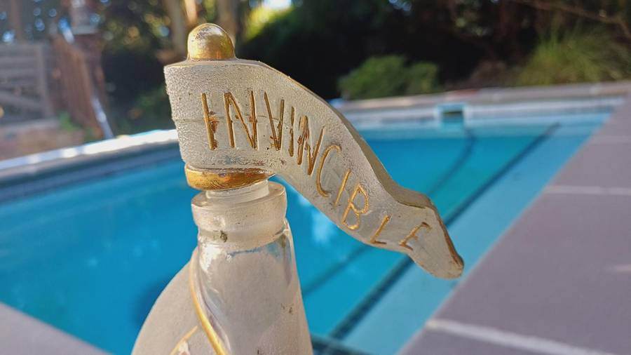 Vintage Cognac Larsen Invincible Glass Sailing Ship Shaped Bottle Decanter