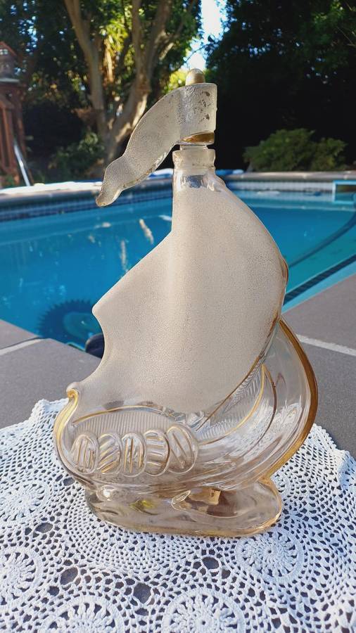 Vintage Cognac Larsen Invincible Glass Sailing Ship Shaped Bottle Decanter