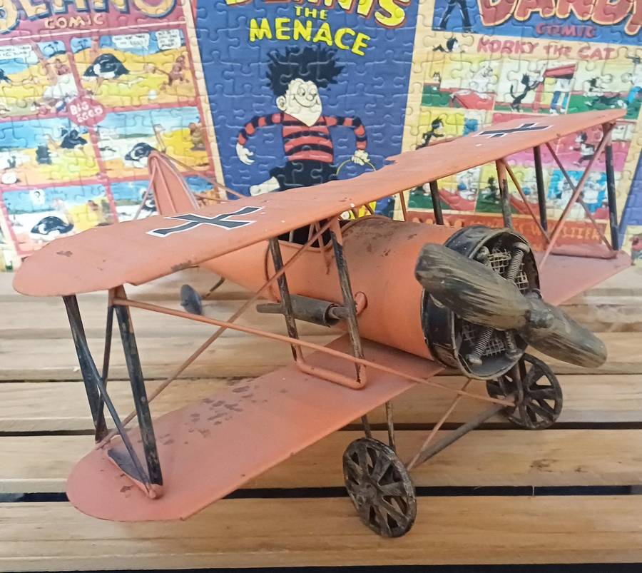 Tin Toy Military Biplane Aircraft