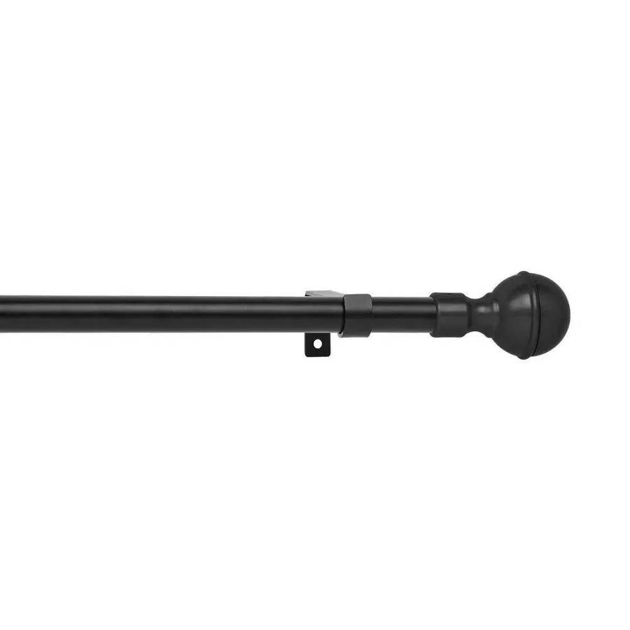 Curtain Rod Set, Steel, Expandable, Ball Finial, Black, 1.2m  2.1m