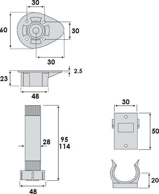Kitchen Leg, Adjustable, H98mm - 122mm, 4 Pieces with Clips