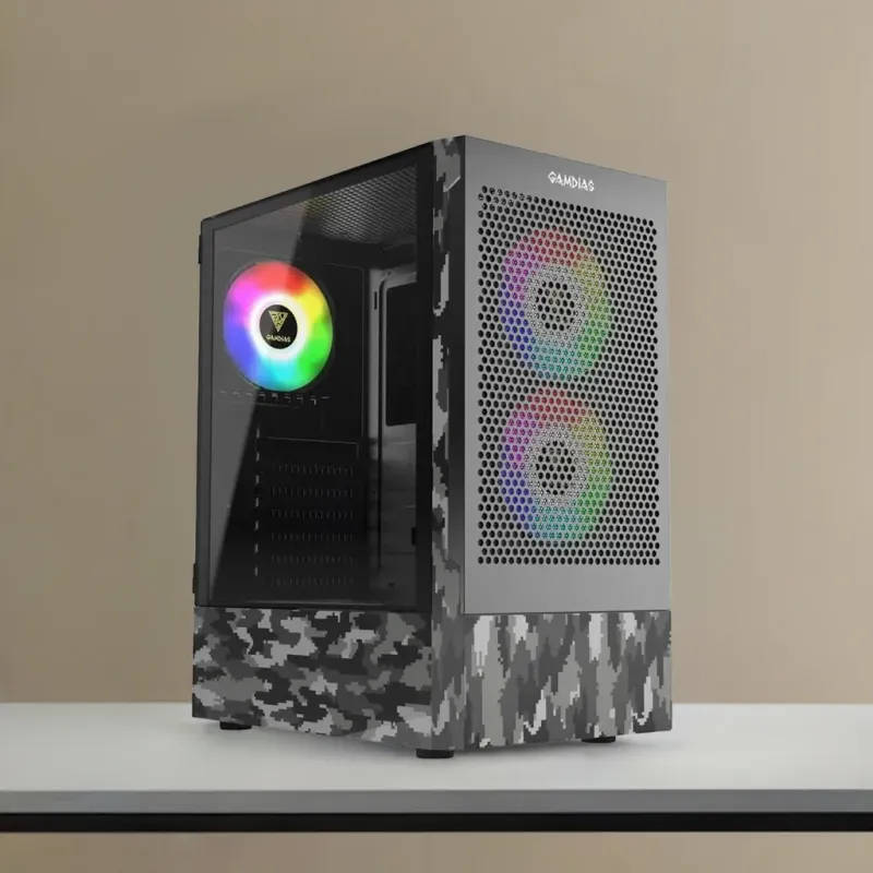 Gamdias Camo Edition Talos E3 Mesh Gaming Case with ARGB Fans & Tempered Glass