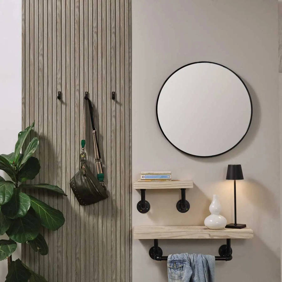 Mirror, Round, Black Frame, 600mm