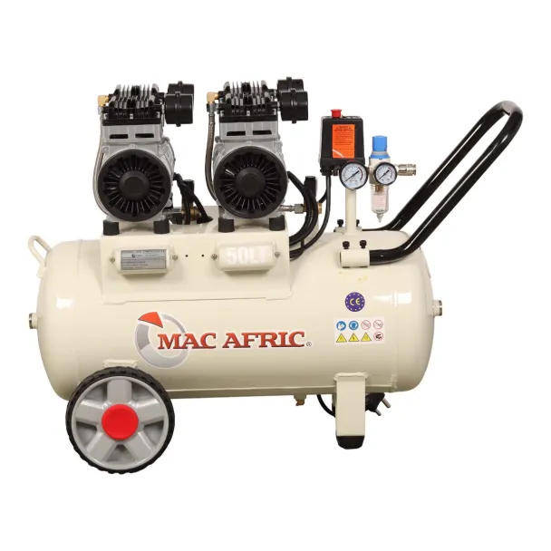 MAC AFRIC 50 Litre 2x 1.5HP 230V Dual-Motor Oil Free Silent Air Compressor