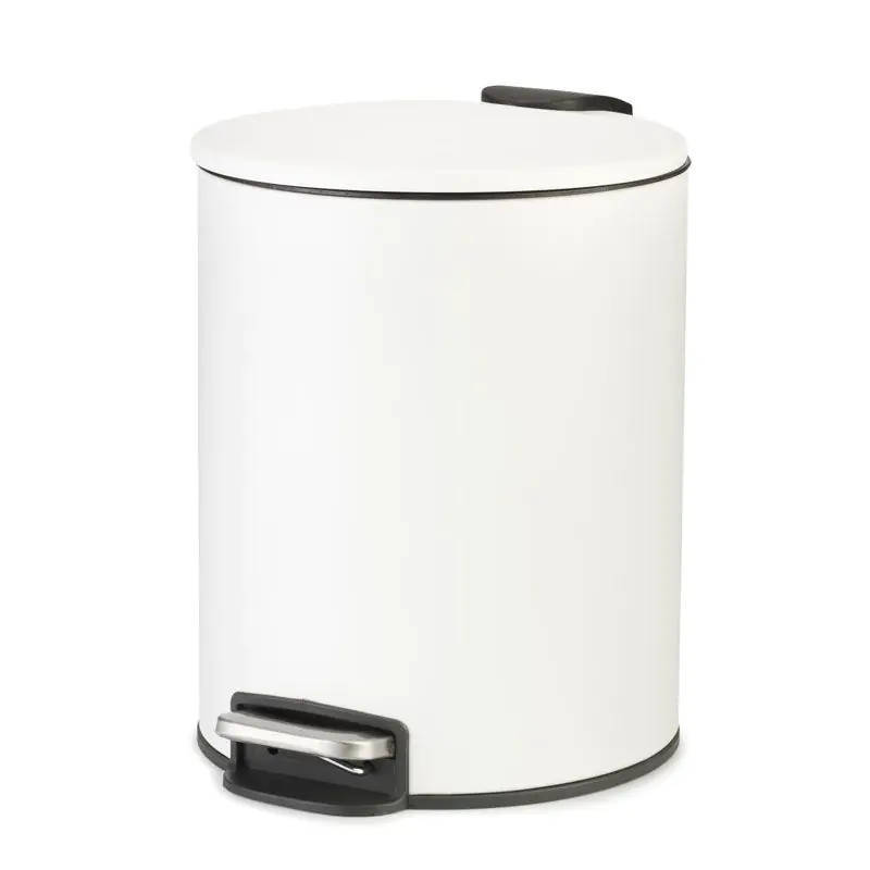 Pedal Bin with Soft Close, Metal, Round, White, 5 Litre