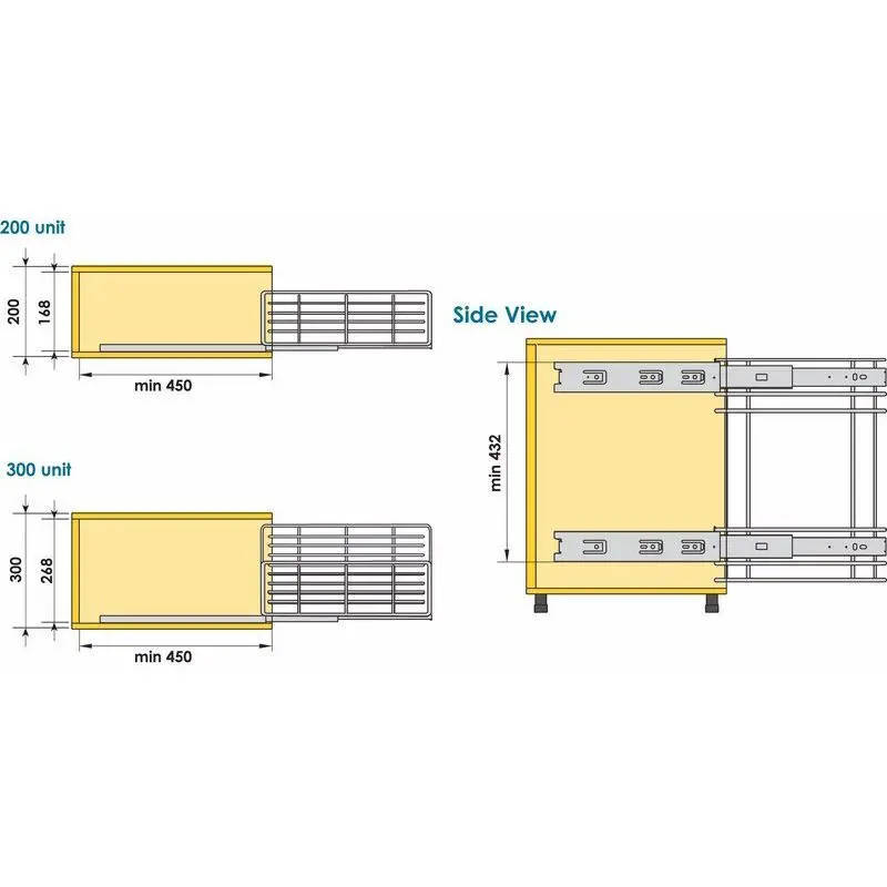 Side Mounted Pull Out, 2 Tier, Chrome Plated, 300 Unit