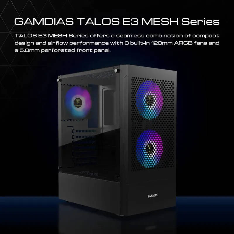 Gamdias Talos E3 Mesh Gaming Case - Black