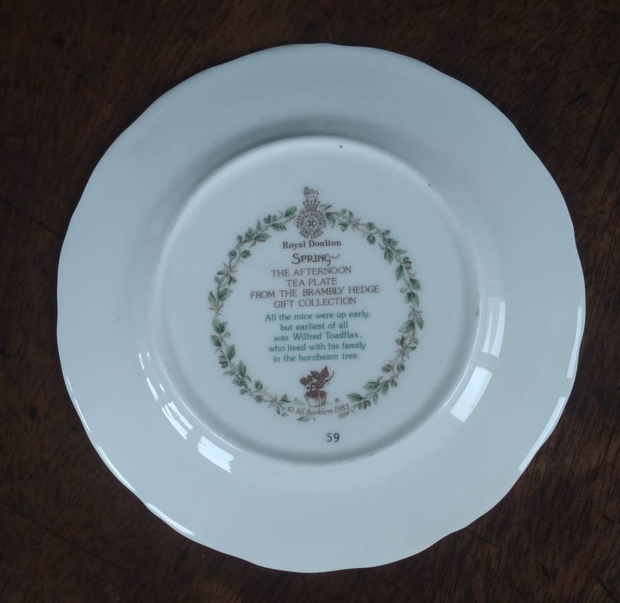 Royal Doulton Bramley Hedge Spring Teacup, Saucer, and Cake Plate Set Immaculate Condition