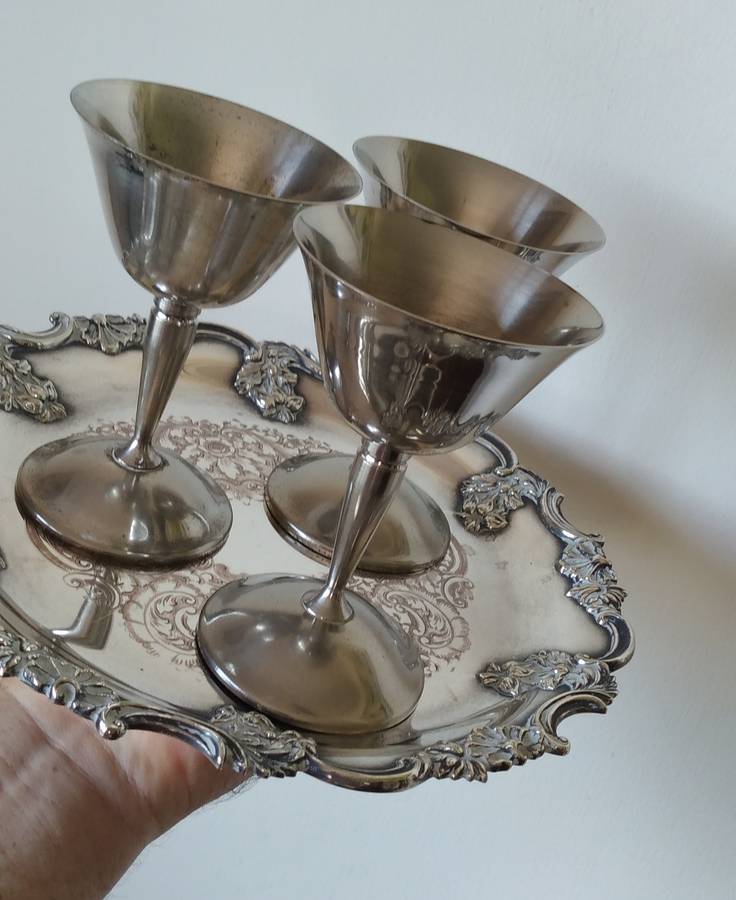 Elegant J. Perez Ruiz Silver-Plated Wine Goblets  Made in Spain, Vintage Charm (Tray not included)