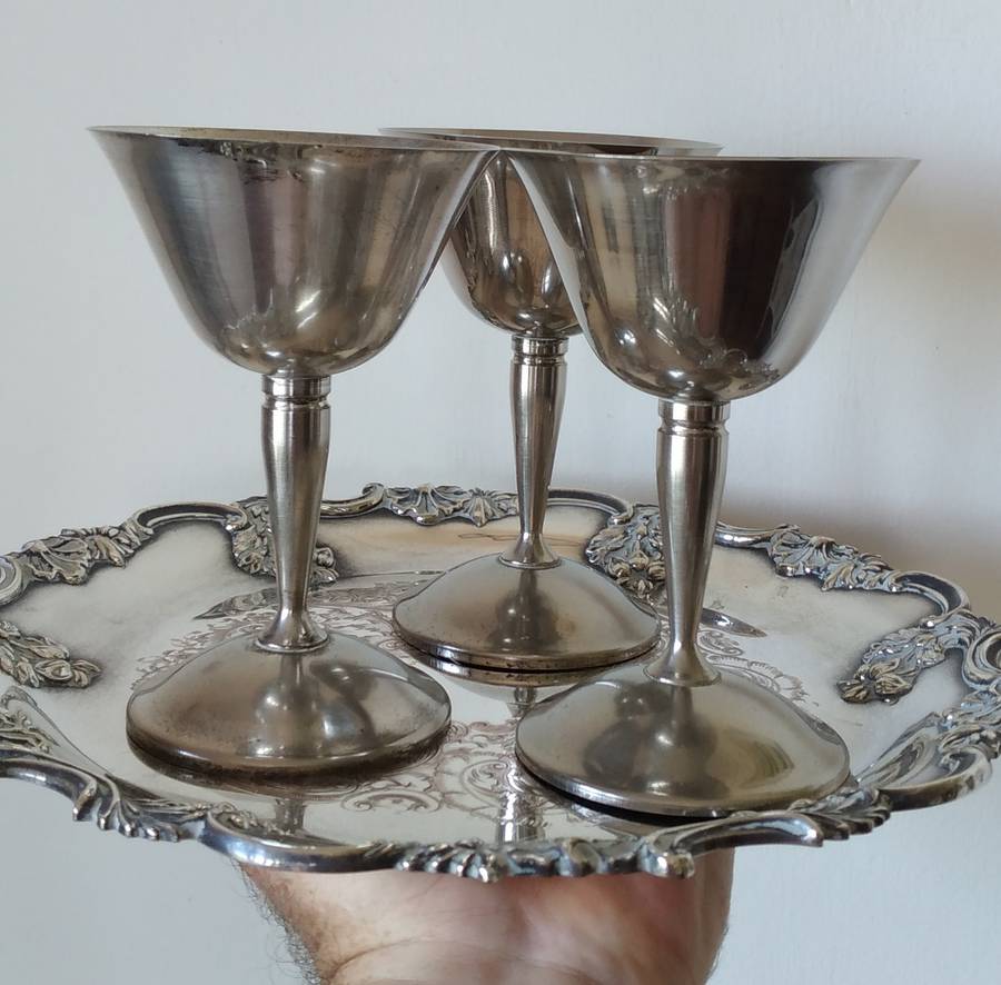 Elegant J. Perez Ruiz Silver-Plated Wine Goblets  Made in Spain, Vintage Charm (Tray not included)
