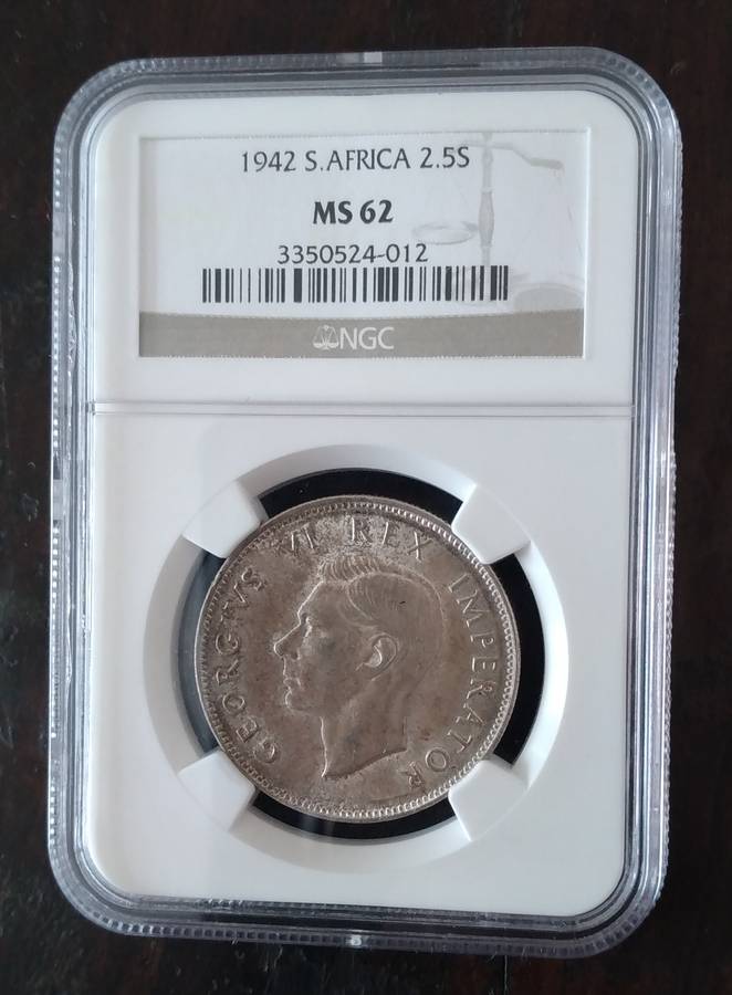 1942 SA UNION HALF CROWN NGC GRADED MS 62