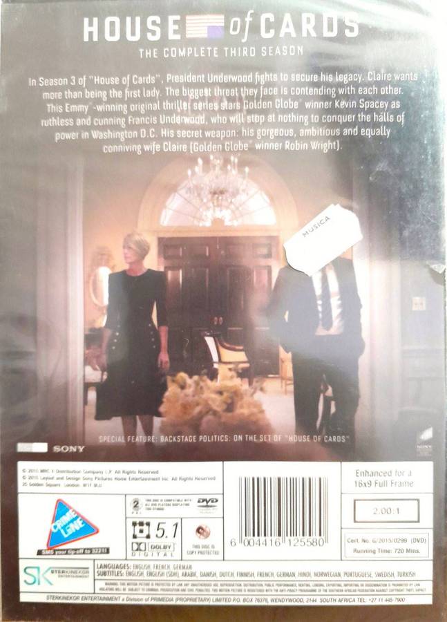 House of Cards - Kevin Spacey - The Complete Third Season (DVD) New