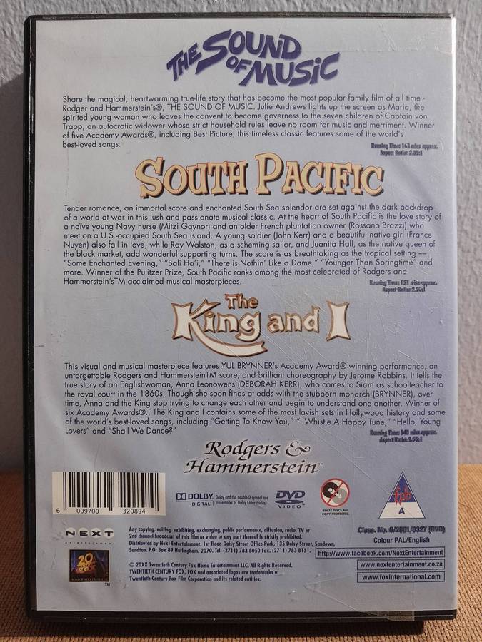 3 Classic Movies - 1. The Sound of Music 2. South Pacific 3. The King and I (3xDVD)