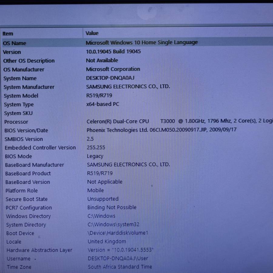 SAMSUNG Notebook Laptop NP-R519-JA02ZA 250GB HDD 1.8GHz Intel Celeron 2GB RAM