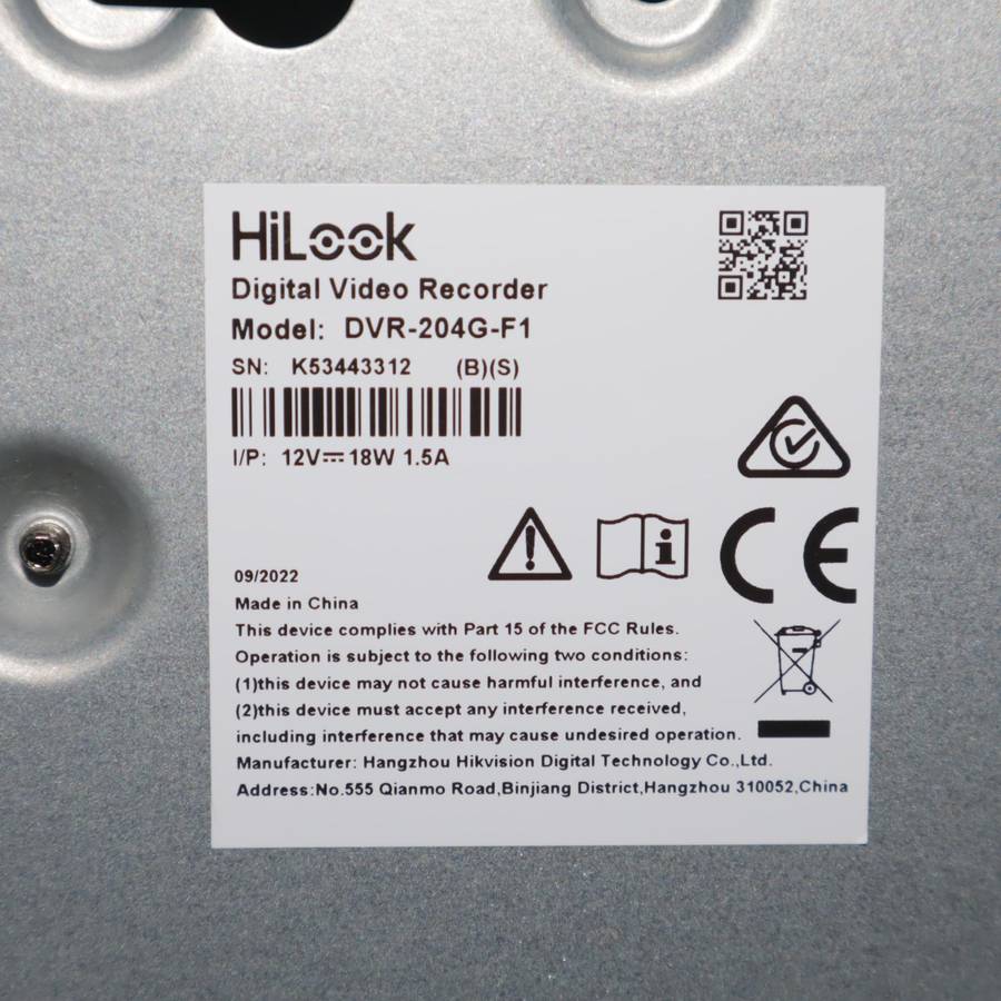 HiLook DVR-204G-F1 2MP 4 Channel TVI DVR 1080p H.264 With 4 Cameras