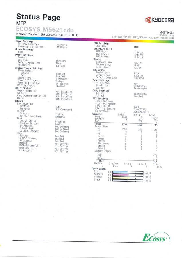 Kyocera ECOSYS M5521cdn Laser Multifunction Business A4 Printer
