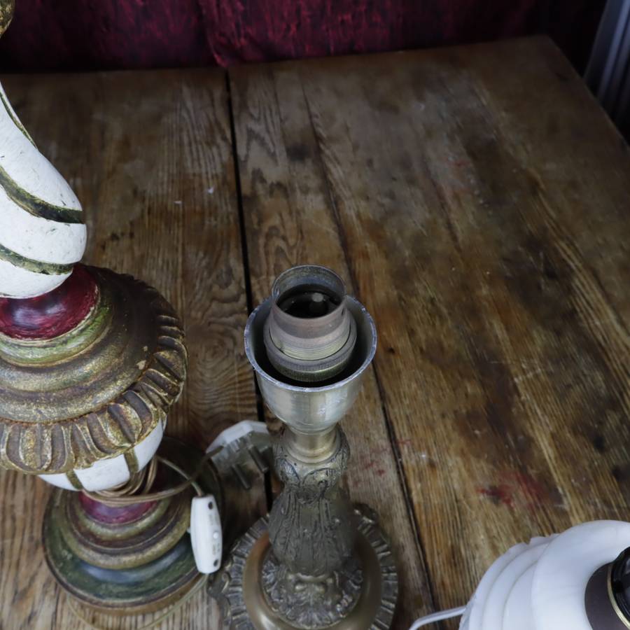 **VINTAGE** Bedside Table Lamps - Wooden + Marble + Metal - Pre-Owned