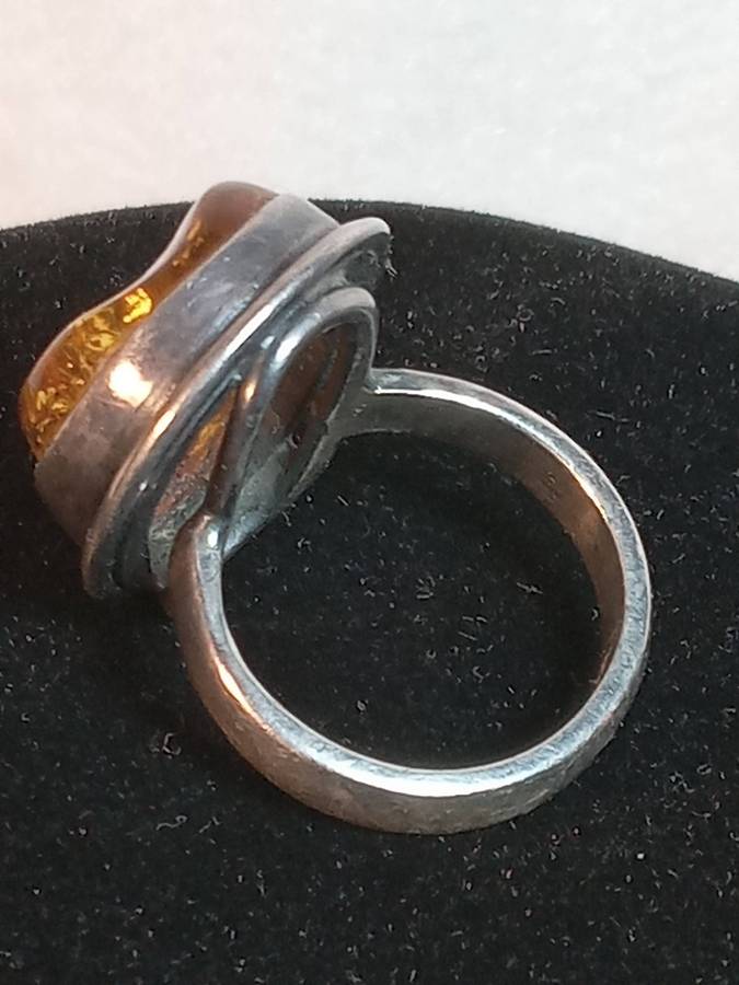 Antique Sterling Silver and Baltic Amber Ring size M 1/2