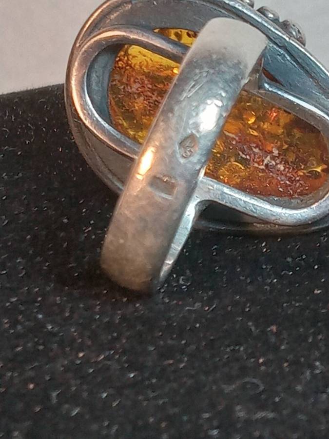 Antique Sterling Silver and Baltic Amber Ring size M 1/2