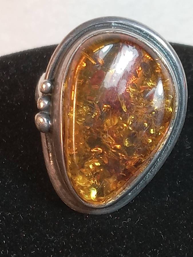 Antique Sterling Silver and Baltic Amber Ring size M 1/2