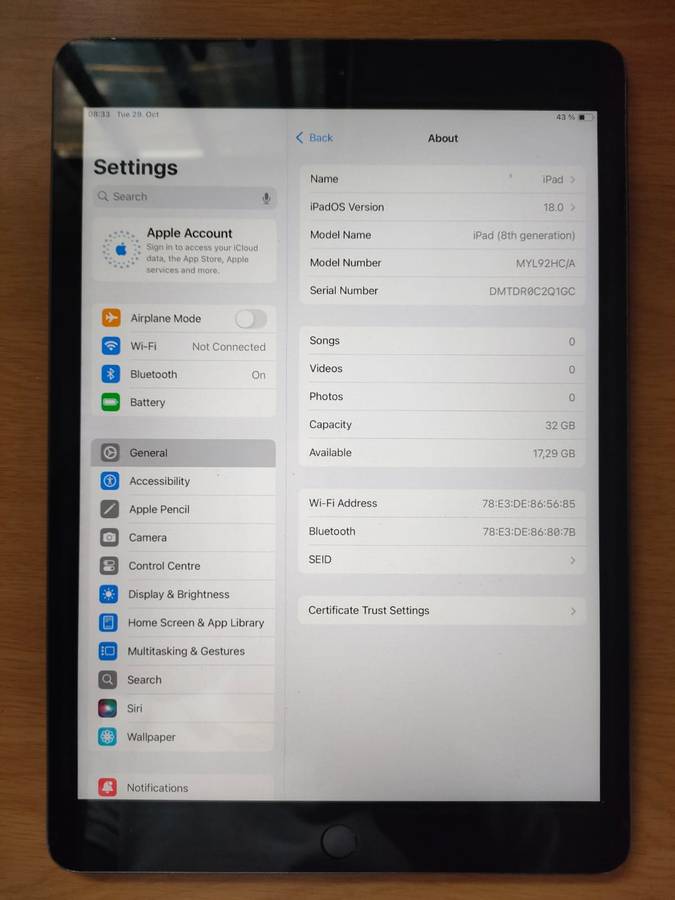 APPLE iPad 10.2-inch (8th Gen) Wi-Fi 32GB- A2270