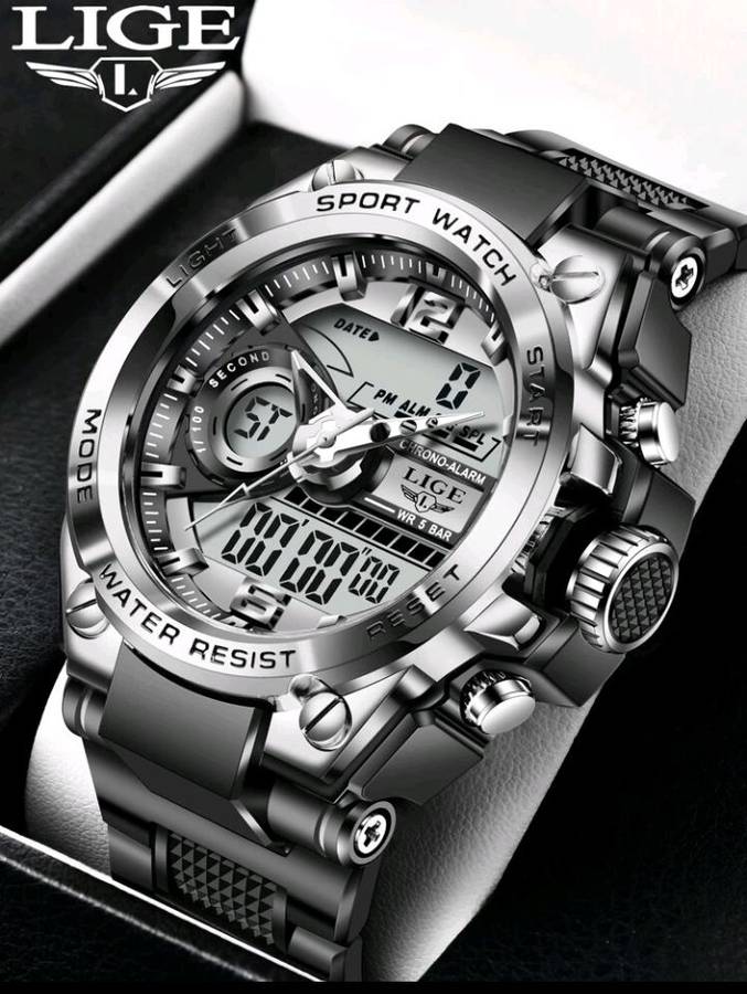 LIGE Digital Men Military Watch 50m Waterproof Wristwatch Quartz Sport Watch