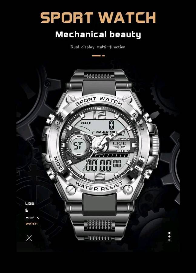 LIGE Digital Men Military Watch 50m Waterproof Wristwatch Quartz Sport Watch