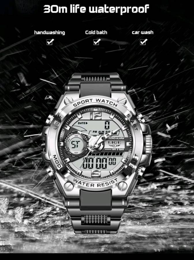 LIGE Digital Men Military Watch 50m Waterproof Wristwatch Quartz Sport Watch
