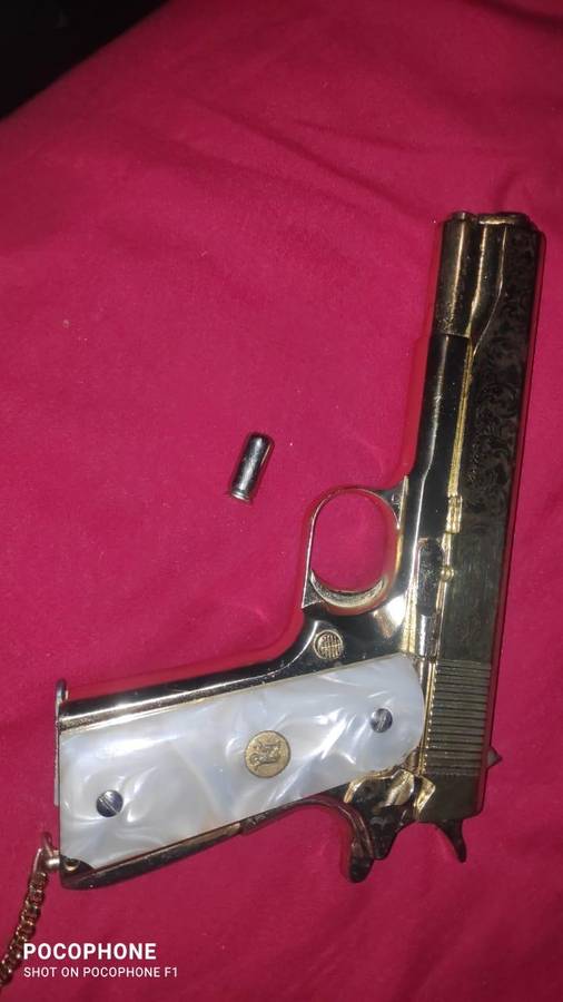 Aksa 1911 Custom brass gold plated engraved blank gun