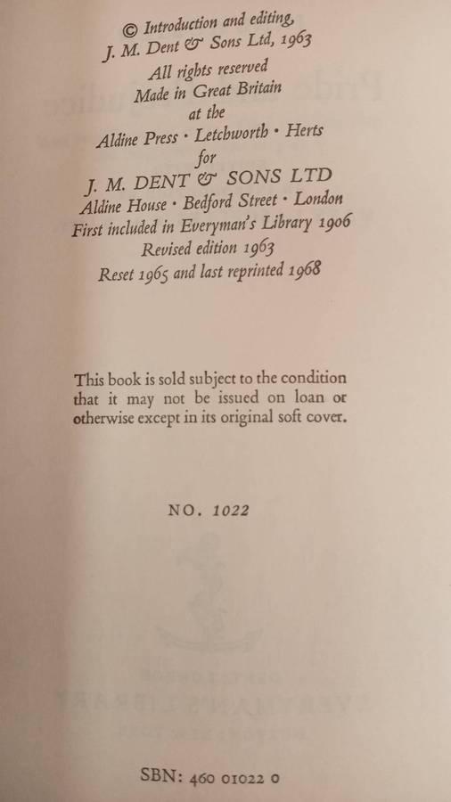 Pride and Prejudice - Jane Austen - Everyman's Library Dent 1968
