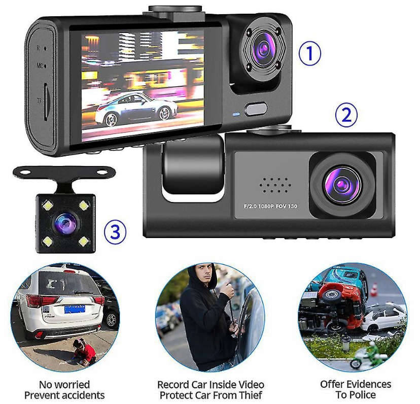 3 Channel HD 1080P Video Recorder Dashcam DVR Black Box