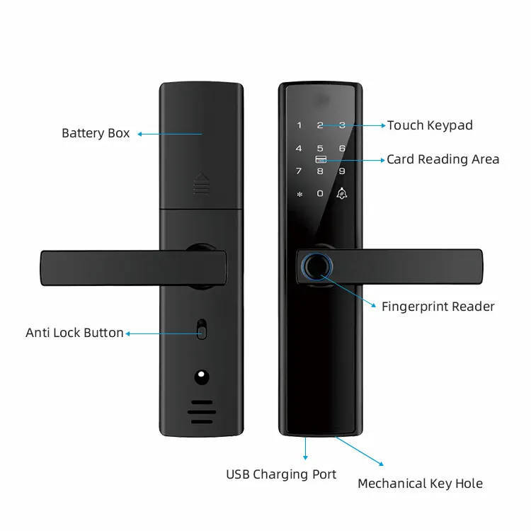 5-in-1 Keyless Entry Smart Door Lock with Fingerprint, Smart App Control, IC Card, and Mechanical Ke