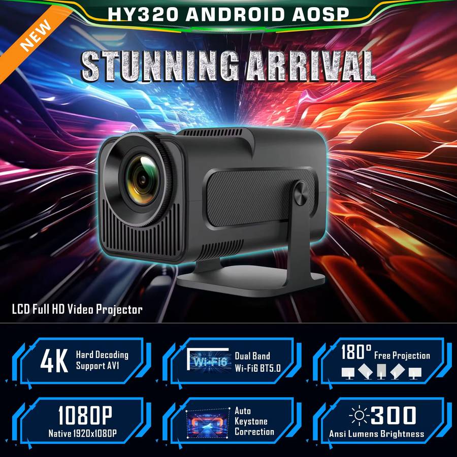 HY320 - Android 11 Multi-Use Projector With 180 Degree Rotation - Black