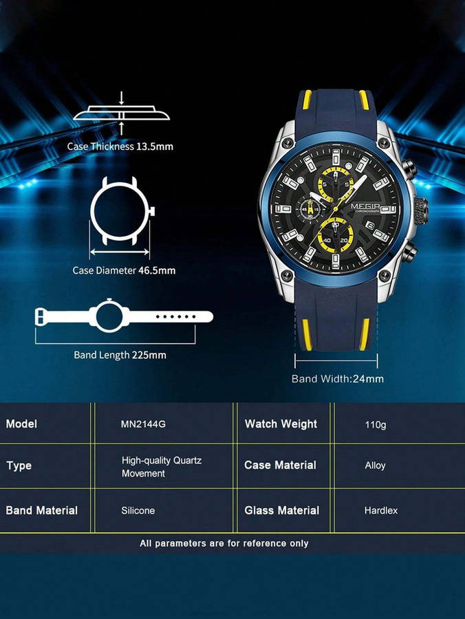 MEGIR - Multi-Functional Sports Watch With Water Resistance - Blue & Yellow