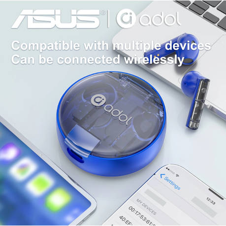 Asus - AS - TK - Semi-In-Ear Wireless Earbuds With Microphone - Blue