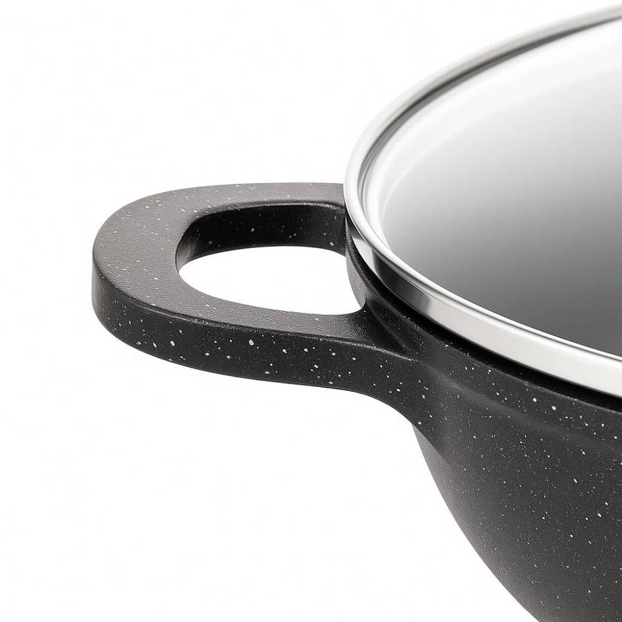HausRoland 36cm Marble Coating Non-Stick Shallow Casserole & Black Detachable Grips