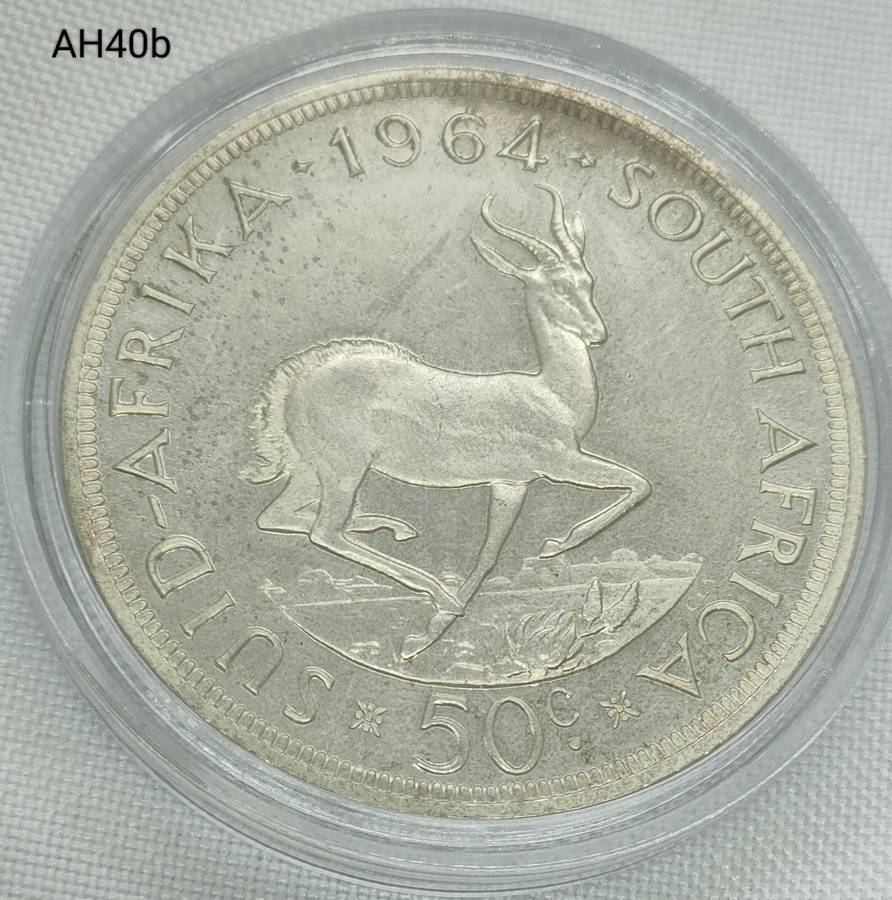1964 Republic of SA crown - 50c - .500 silver - in capsule