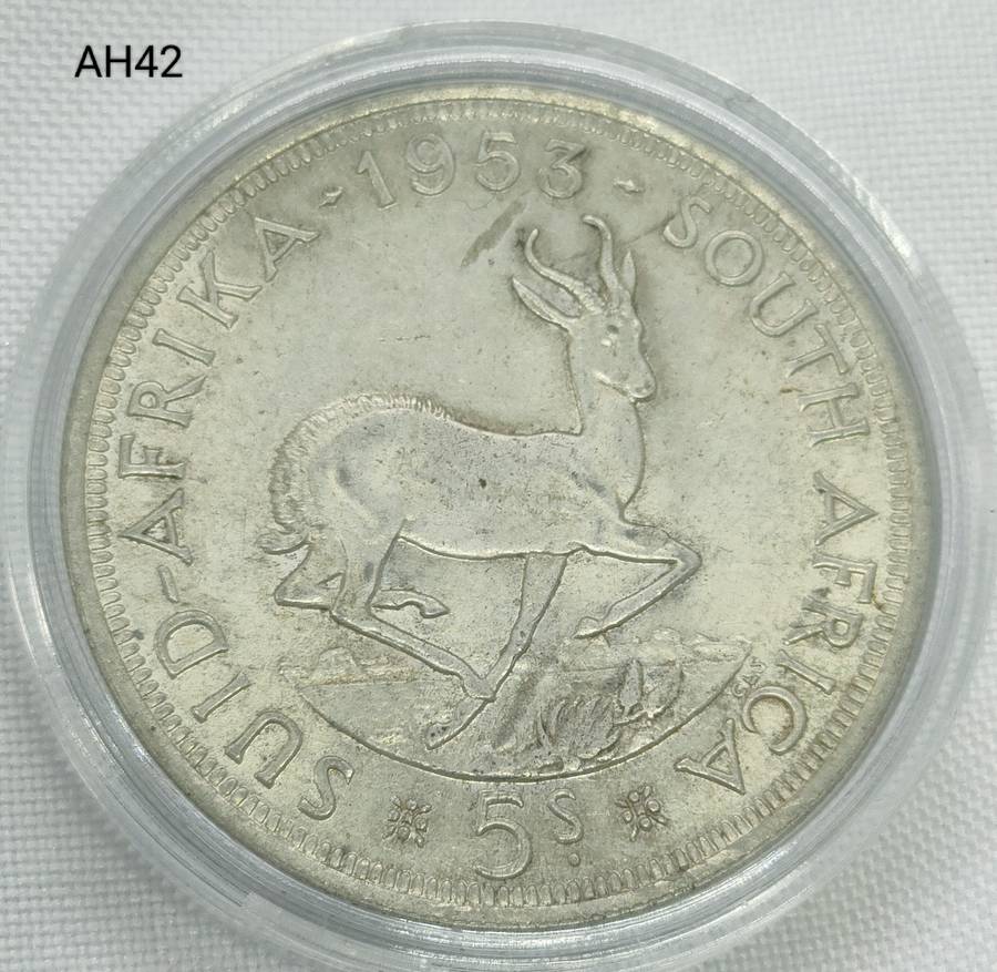 1953 Union of SA crown - 5 shillings - .500 silver - in capsule