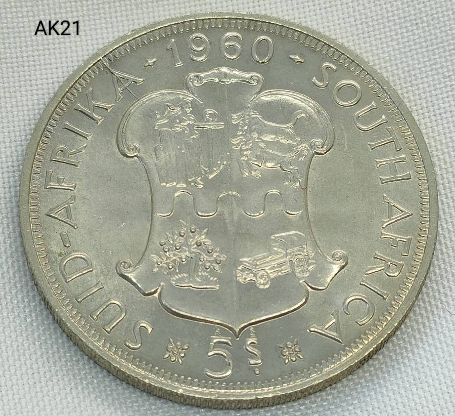 1960 Crown - 5 shillings - Union of South Africa- .500 silver- in capsule - superb specimen