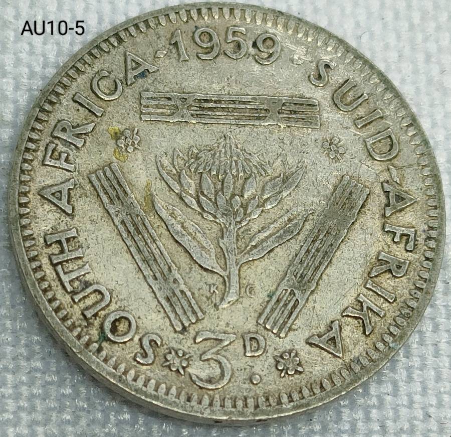 1959 Union of SA threepence - tickey - .500 silver coin
