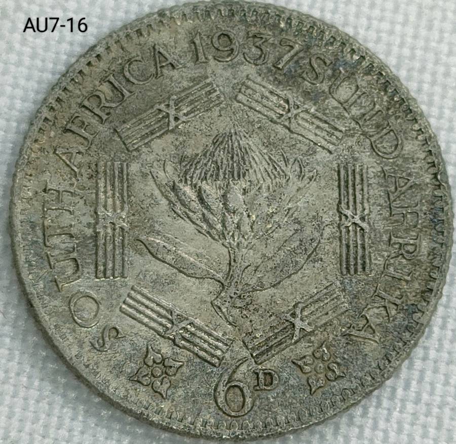 1937 Union of SA sixpence - .800 silver coin