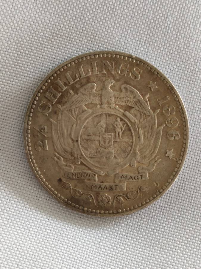 ZAR 21/2 shillings (Half Crown): 1892: Scarce Sterling Silver coin: .925